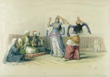 Meninas Dançantes no Cairo, do &39;Egito e Núbia&39;, gravada por Louis Haghe (1806-1885)