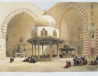 Egipto - século XIX - Cairo - Mesquita do Sultão Hassan - Pátio - Gravura de David Roberts