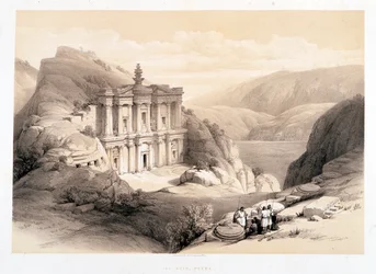 El Deir, Petra, desenho feito em 08/03/1839 em "The Holy Land", Londres-1849