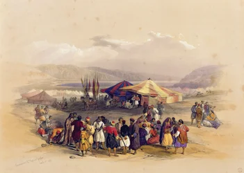 Acampamento dos peregrinos em Jericó &39;1 de abril de 1839, do Volume II da&39; Terra Santa &39;; gravado por Louis Haghe (1806-85) publicado em Londres, 1842