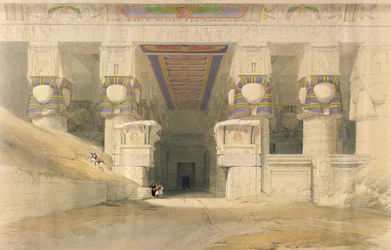 Fachada do Templo de Hathor, Dendarah, do &39;Egito e Núbia&39;, gravado por Louis Haghe (1806-85) publicado em Londres, 1838
