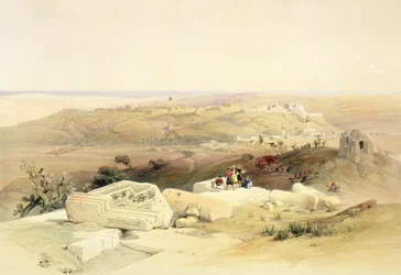 Gaza, 21 de março de 1839, placa 59 do Volume II da "Terra Santa", gravada por Louis Haghe (1806-85) pub. 1843