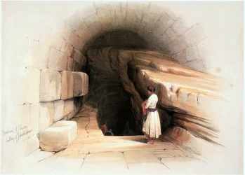 Na Terra Santa: Jerusalém, fonte de Siloé, entrada do túnel (gravura)
