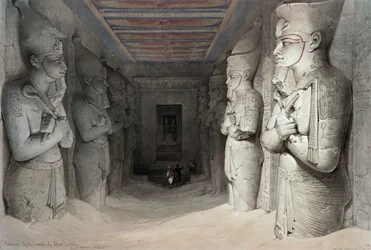 Interior do Templo de Aboo Simbel, do &39;Egito e Núbia&39;, litografia de Louis Haghe, 1849