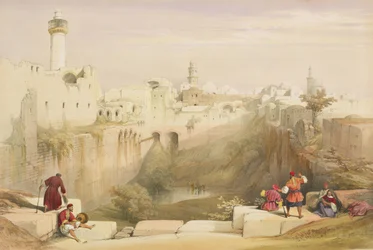 Jerusalém, 12 de abril de 1839, prato 12 do volume I da "Terra Santa", gravado por Louis Haghe (1806-85) pub. 1842