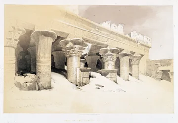 Parte do pórtico de Edfou - desenho de David Roberts em 23/11/1838 em "The Holy Land", Londres 1849