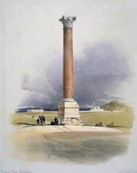 Coluna de Pompeu, Alexandria: Coluna de granito vermelho erigida a Diocleciano, século IV, que se pensava marcar o local de enterro de Pompeu, o Grande. De David Roberts (1796-1864), artista e orientalista escocês
