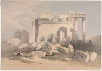 Ruínas do pórtico oriental do templo de Baalbec, 1839.