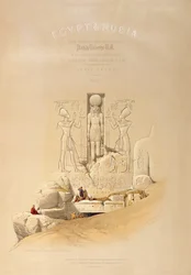 A entrada para o grande templo de Aboo Simble, Nubia, título do volume I de &39;Egito e Núbia&39;, gravado por Louis Haghe (1806-1885) publicado em Londres, 1846