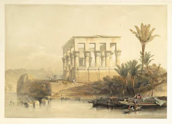 O templo hípetro de Filas, chamado a cama do faraó, prancha 65 do volume II de «Egipto e Núbia», gravada por Louis Haghe (1806-85), publicada em 1849