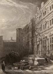 A grande corte de Heidelberg, gravada por H. Winkles, ilustração de "Os peregrinos do Reno", publicada em 1840