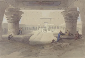 Vista sob o pórtico do Templo de Edfu, Alto Egito