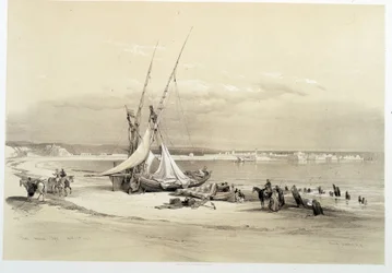 Vista da cidade de Tyre (Tyre) no Líbano, desenho feito em 27/04/1839 em "The Holy Land", Londres 1849