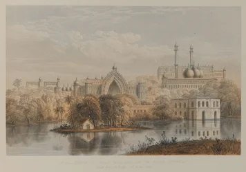 Vista da Grande Barra de Iman e do Roome Durwaza, Lucknow (litografia)
