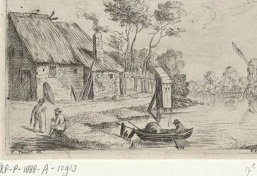 Paisagem com fazenda e água