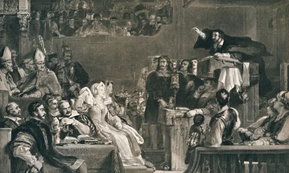 John Knox Pregando perante os Senhores da Congregação, 10 de junho de 1559, c1827, 1912
