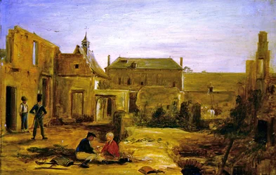 Soldados nas Ruínas do Château de Hougoumont, Waterloo (óleo sobre tela)