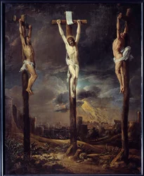 Le Calvary Painting by David Teniers I Le Vieux (1582-1649) 17th Century Sun. 0,86x0,69 m