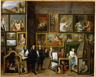 O arquiduque Leopoldo Guilherme entre as suas obras de arte na galeria do arquiduque em Bruxelas