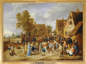 Festa de aldeia com casal aristocrático ...