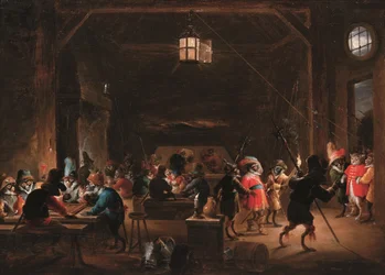 Sala de guarda com macacos, c.1633 (óleo sobre painel)