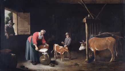 Interior de um estábulo de vacas, c.1640-50 (óleo sobre tela)