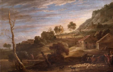 Paisagem com camponeses a conduzir gado, c.1670-90 (óleo sobre tela)