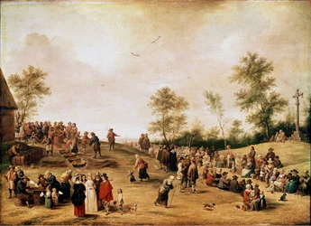 Partido Camponês ou Festa do Caldeirão perto de Antuérpia Pintura de David Teniers the Young (1610-1690) 1643 Sol. 90x125 cm Londres, Galeria Nacional