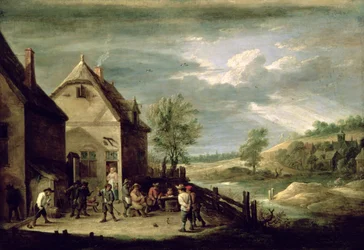 Camponeses jogando bocha (óleo sobre tela)