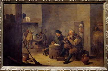 Fumar numa estalagem. Século XVII. Sol. 0,4 x 0,62 m. Madrid, Museu do Prado