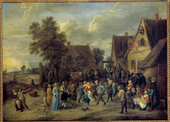 Festa da Aldeia com casal aristocrático Pintura de David Teniers II (1610-1690) Sun. 0,8x1,09 m.
