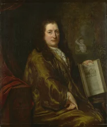 Retrato de Caspar Commelin, livreiro, editor de jornais e autor da história oficial de Amesterdão "Beschrijvinghe van Amsterdam "de 1693