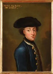 Charles XII ou Carl de Suede - Retrato do Rei Carlos XII da Suécia (1682-1718), de Krafft, David, von (1655-1724). Óleo sobre papelão. Dimensão : 22,5x17 cm. Coleção Particular