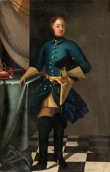 Portrait du roi Charles XII de Suede (1682-1718) - Peinture de David von Krafft (1655-1724), huile sur toile, vers 1716, 46,5x30,5 cm - Portrait of the King Charles XII of Sweden, Oil on canvas by David von Krafft - Private Collection