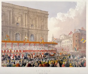 Procissão real passando pelo extremo leste da Catedral de São Paulo, Cidade de Londres, 1863