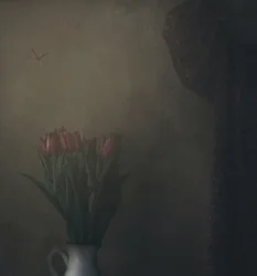 Tulipas e borboleta na sombra