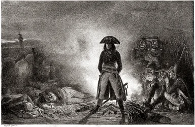 Napoleão Bonaparte acampando entre os seus soldados em 1796, durante a campanha italiana