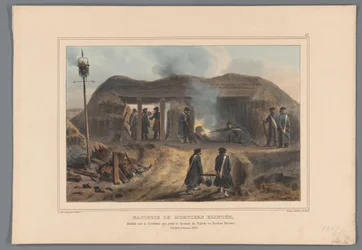 Argamassa Afschieten van een, 1832 Bateria de morteiros blindados, instalada na Courtine que une o Bastião de Toledo ao Bastião Pacioto (título no objeto) Desenhos feitos da natureza no cerco da Cidadela de Antuérpia por Raffet (título da série no objeto)
