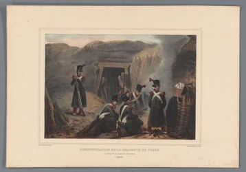Militairen bij een mijngang, 1832
Comunicação da descida da vala (título sobre o objecto)
Desenhos da vida no cerco da Cidadela de Antuérpia por Raffet (título da série sobre o objecto)