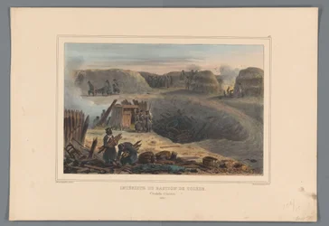 Bastião Militairten binnen een, 1832 Interior do Bastião de Toledo (título no objeto) Desenhos feitos da natureza no cerco da Cidadela de Antuérpia por Raffet (título da série no objeto)