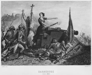 O cerco de Zaragoza em junho de 1808, gravado por Augustin Burdet (n.1798)