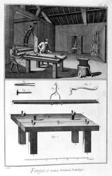 Uma forja, trituração de trituração, 1751-1777