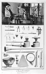 Interior de um Ironmongers, e planos de instrumentos, 1751-1777