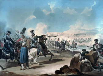 Cavalaria russa atacando a infantaria francesa em Borodino (bataille de la Moskova) - Dighton, Denis (1792-1827) - ca 1813 - Aquarela sobre papel - 53,8x71,8 - Coleção Privada