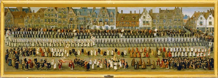 Celebrações do Ommeganck ou Papagayo, em Bruxelas: Procissão das ordens religiosas e dos monges ... (pintura sobre tela)