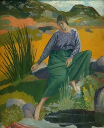 Lyndra junto à piscina