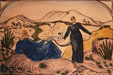 Mulheres no La Ciotat (caneta e tinta e aguarela sobre papel)