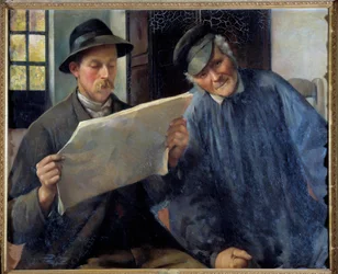 Notícias Lendo o jornal. Pintura de Desire Lubin (1854-1929) século 20 Orleans musee des Beaux Arts