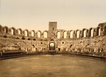 Arena, Arles, França, Impressão fotocromática, circa 1900