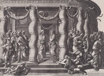 Cristo e a mulher apanhada em adultério, 1575 republicado 1613.